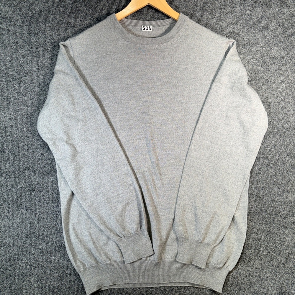 Son Of A Tailor Extra Fine Merino Wool Crewneck Sweater Men L Grey Portugal Knit